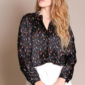 Tucker long sleeve silk polo blouse in space cake, L